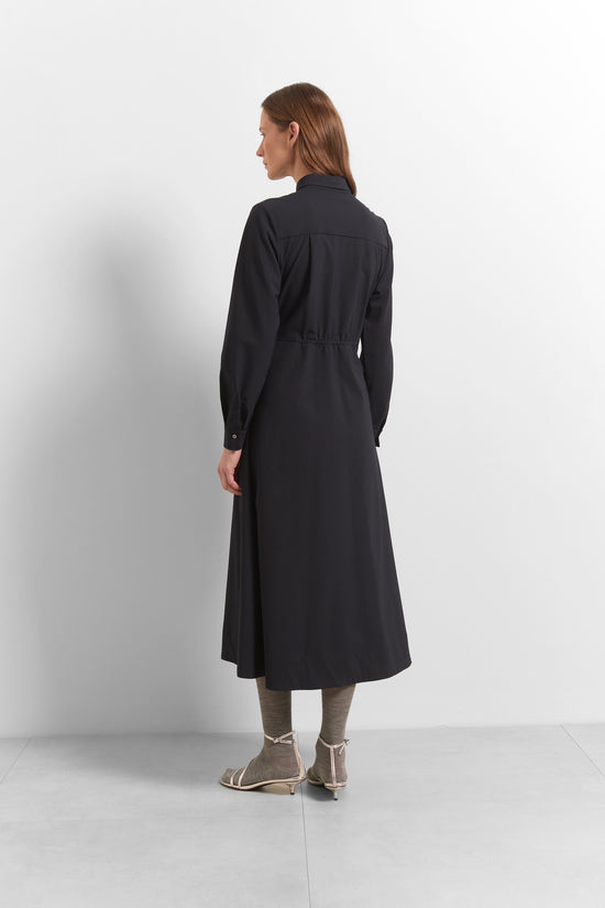 Beatrice B Dark Blue Pleated Shirt Dress with Belt Tie