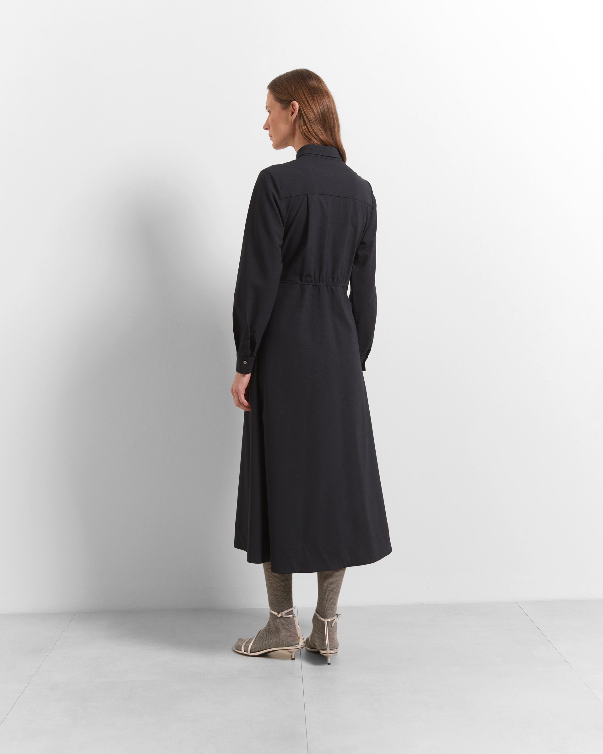 Beatrice B Dark Blue Pleated Shirt Dress with Belt Tie