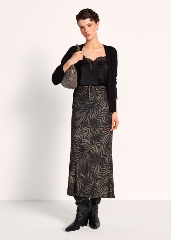 Riani Ash Zebra Print Satin Skirt