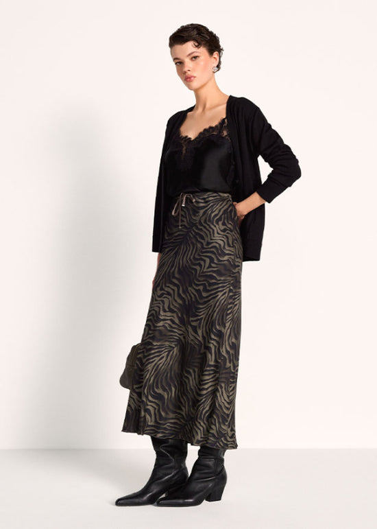 Riani Ash Zebra Print Satin Skirt