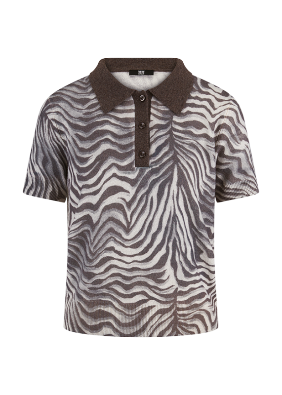 Riani Oat Zebra Patterned Short Sleeve Polo Knit