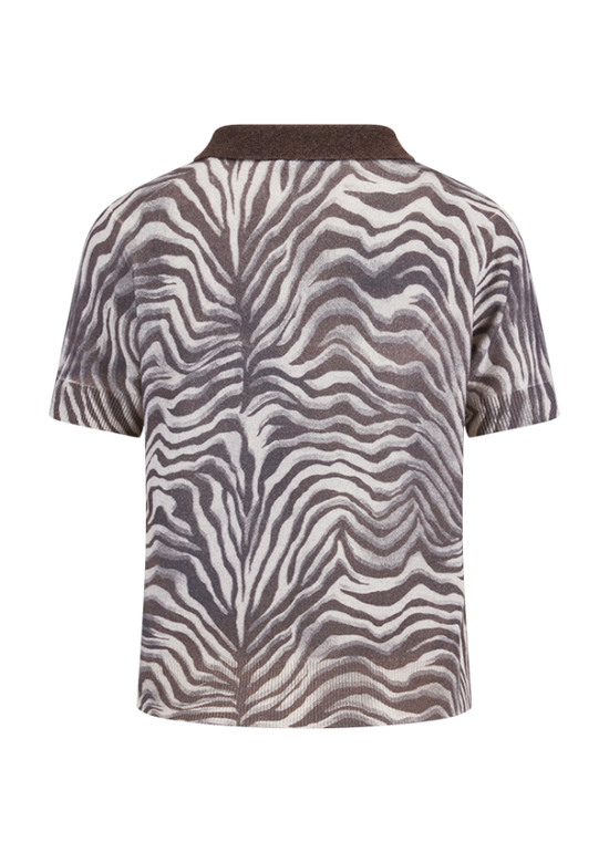 Riani Oat Zebra Patterned Short Sleeve Polo Knit