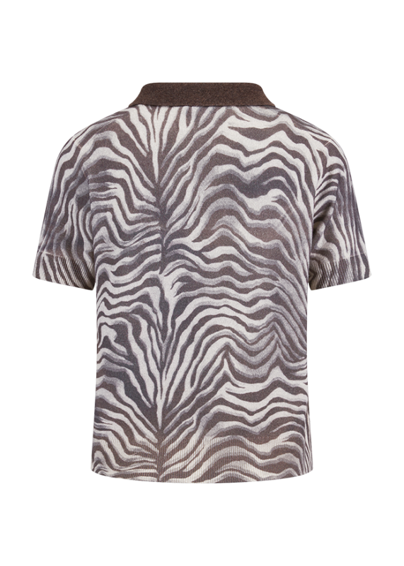Riani Oat Zebra Patterned Short Sleeve Polo Knit