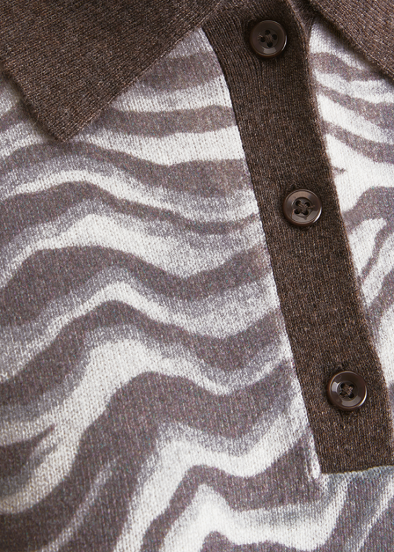 Riani Oat Zebra Patterned Short Sleeve Polo Knit