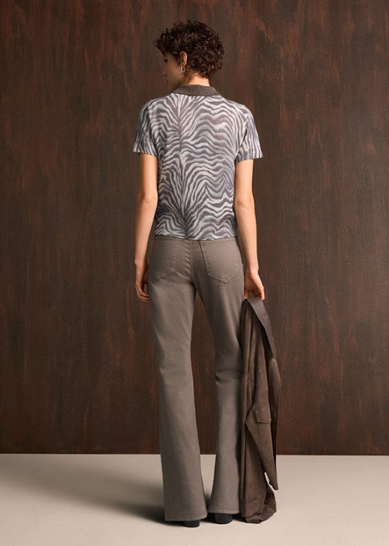 Riani Oat Zebra Patterned Short Sleeve Polo Knit