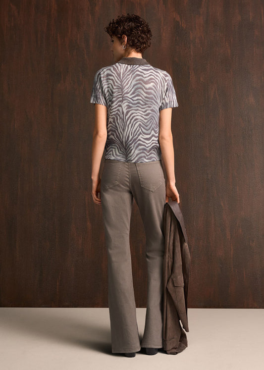 Riani Oat Zebra Patterned Short Sleeve Polo Knit