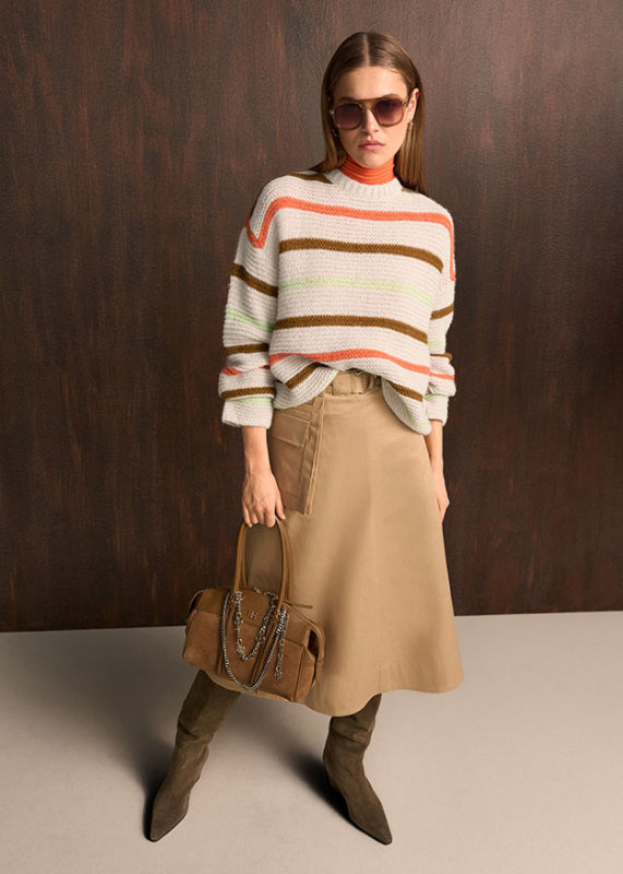 Riani Oat Stripe Round Neck Knit Sweater 