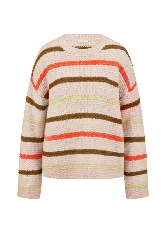 Riani Oat Stripe Round Neck Knit Sweater 