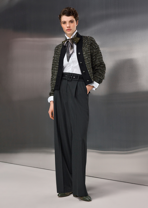 Riani Olive Patterned Short Tweed-Look Jacket