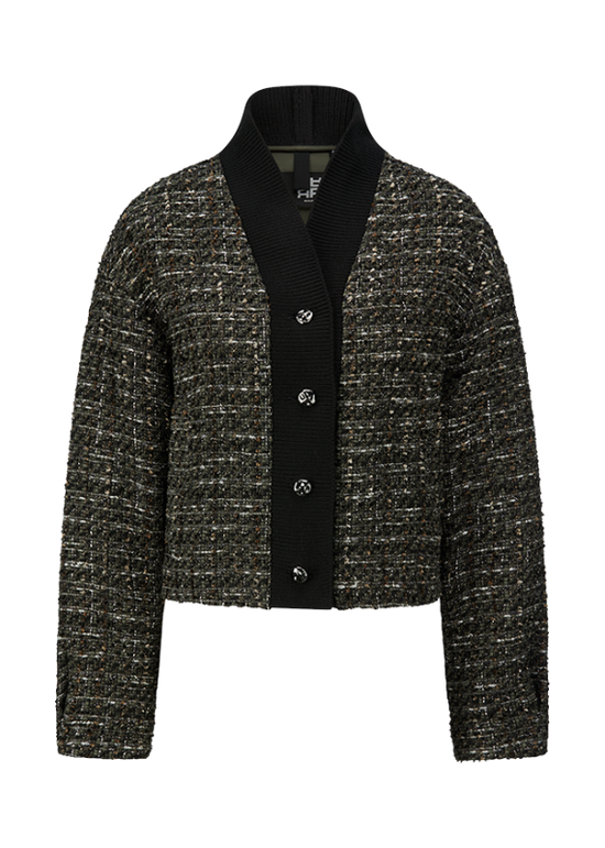 Riani Olive Patterned Short Tweed-Look Jacket