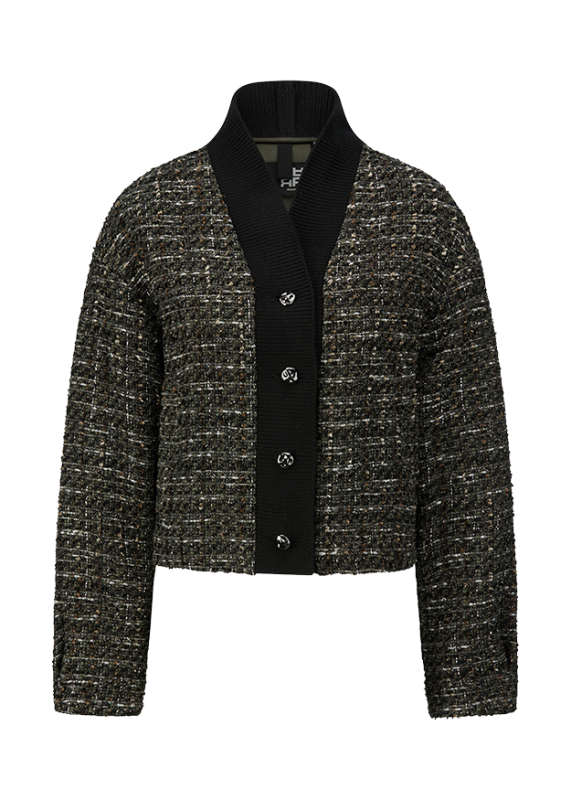 Riani Olive Patterned Short Tweed-Look Jacket