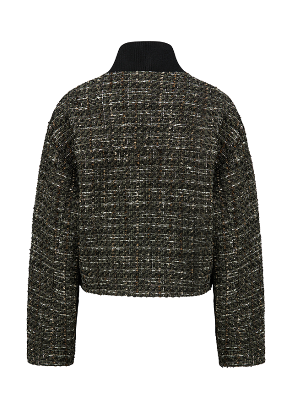 Riani Olive Patterned Short Tweed-Look Jacket