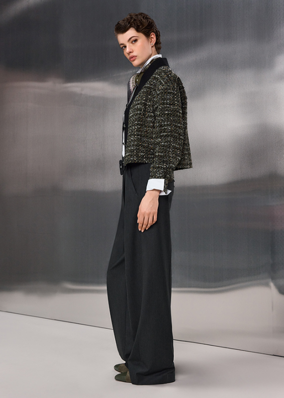 Riani Olive Patterned Short Tweed-Look Jacket