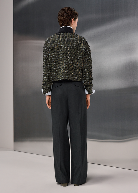 Riani Olive Patterned Short Tweed-Look Jacket