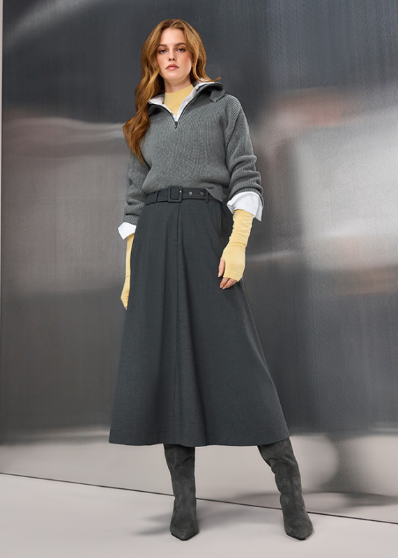 Riani Coal Coloured Maxi Skirt with Waist Pleats