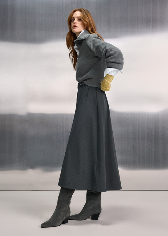 Riani Coal Coloured Maxi Skirt with Waist Pleats