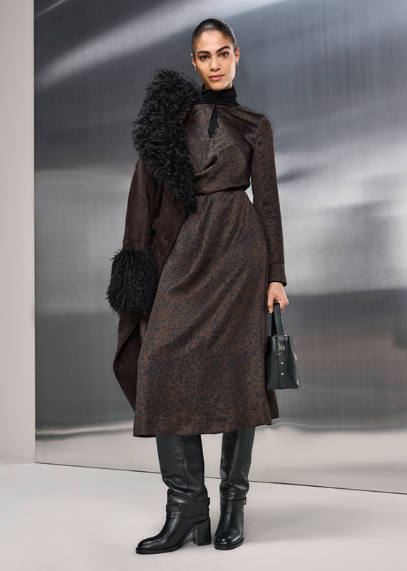 Riani Brown/Grey Jersey Maxi Dress With Twist Detail