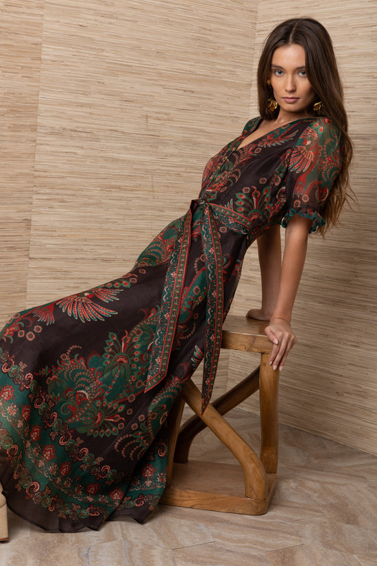 Hale Bob Multi-Coloured Parrot Floral Print Silk Linen Midi Dress