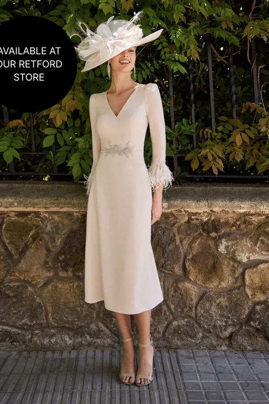 Couture Club Oatmeal Coloured A-Line 3/4 Sleeves Midi Dress 1G119 AW