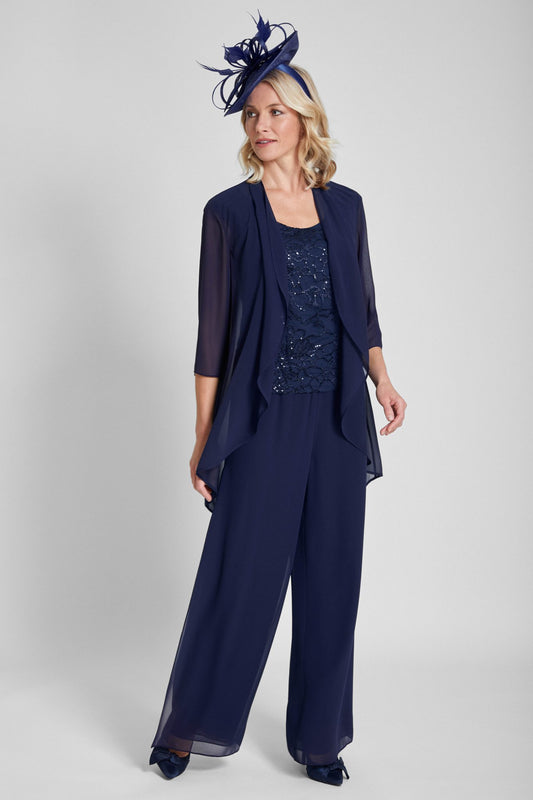 Condici Navy 3 Piece Wide Leg Trouser Suit