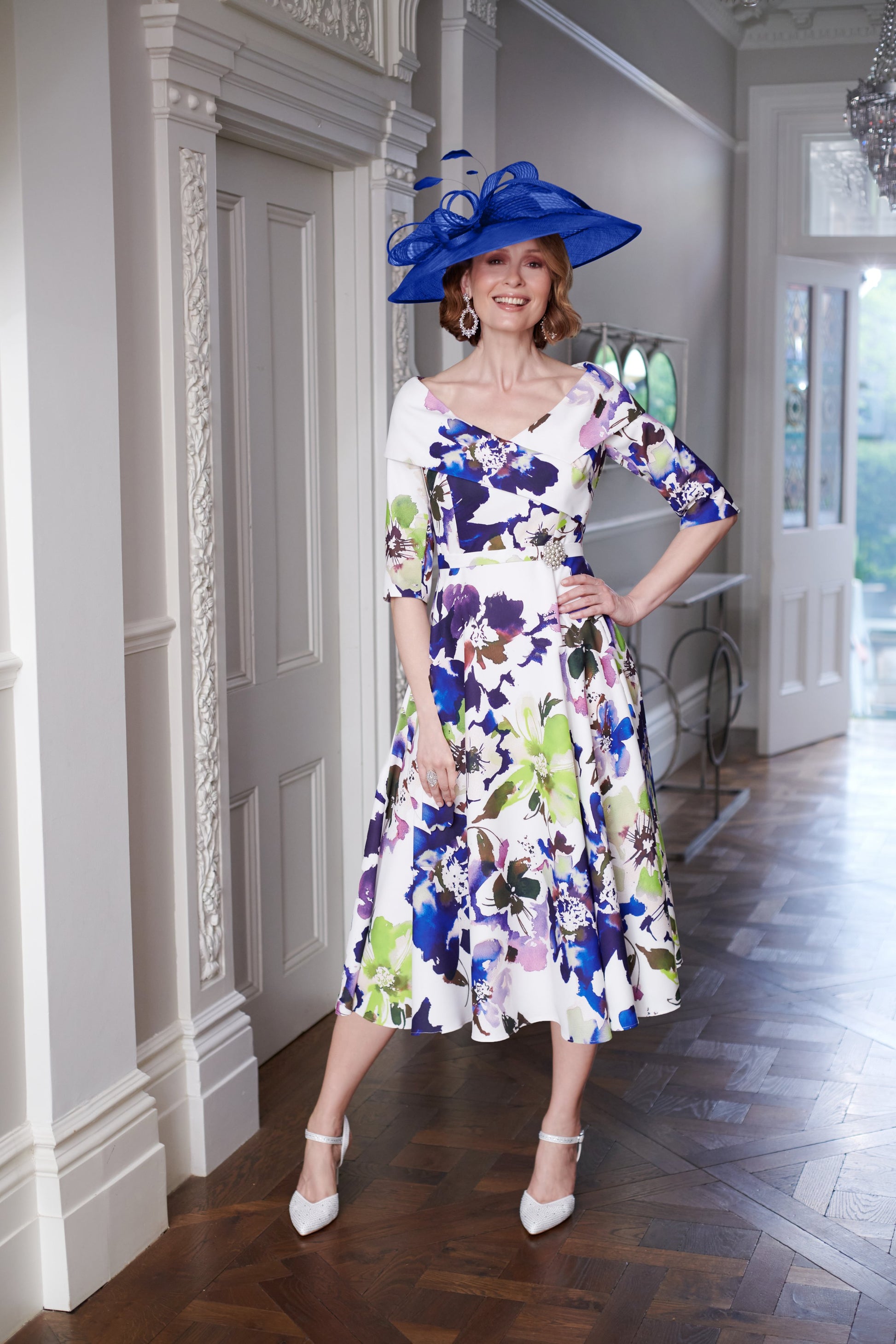 Condici Royal Blue & Azure Floral Print Fit & Flare Dress