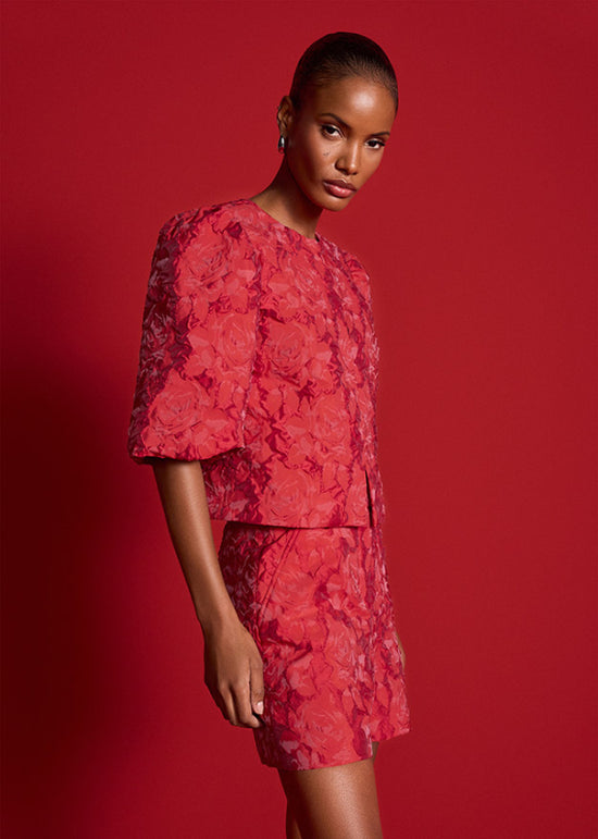 Riani Red Structured Blouse with Puff Sleeves