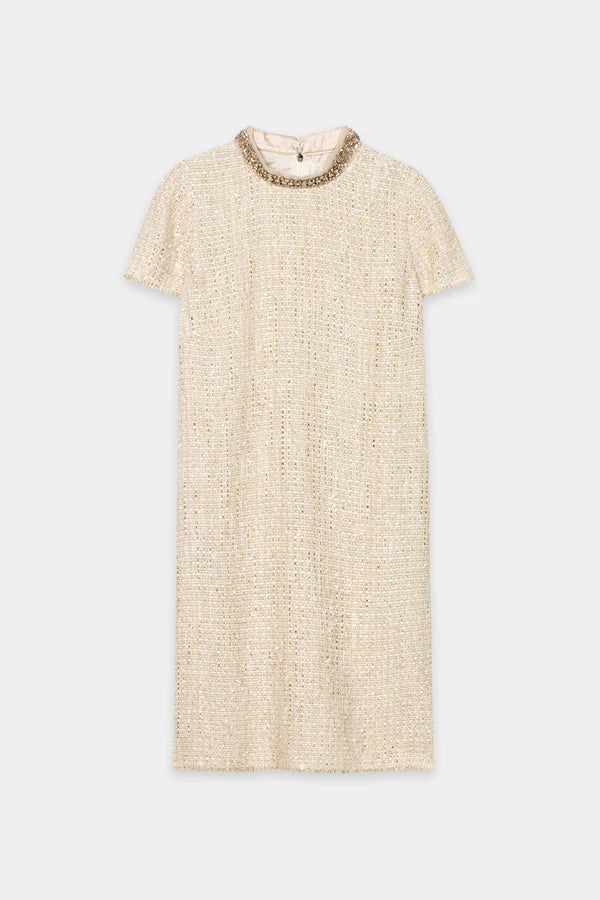 Luisa Cerano Light Camel Tweed Shift Dress 738627