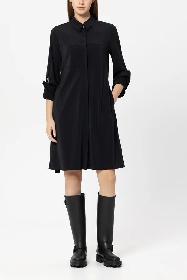 Luisa Cerano Black Soft Shell Shirt Dress 738630