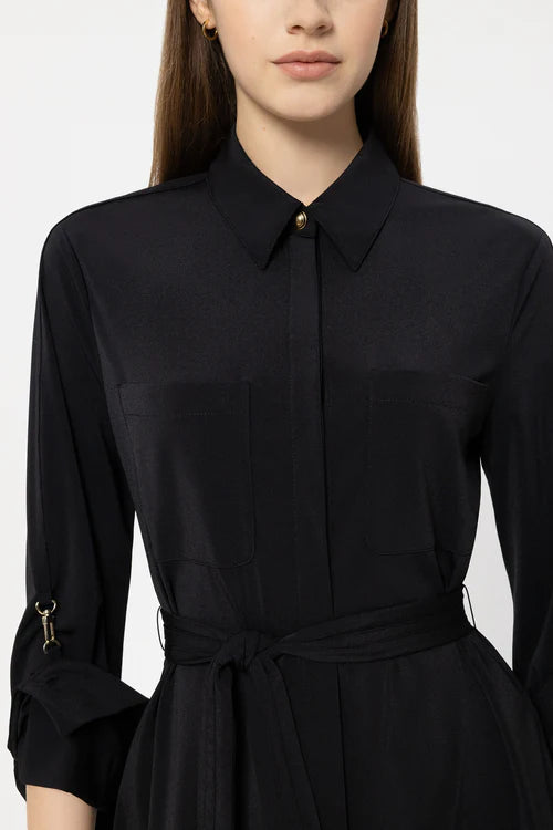 Luisa Cerano Black Soft Shell Shirt Dress 738630
