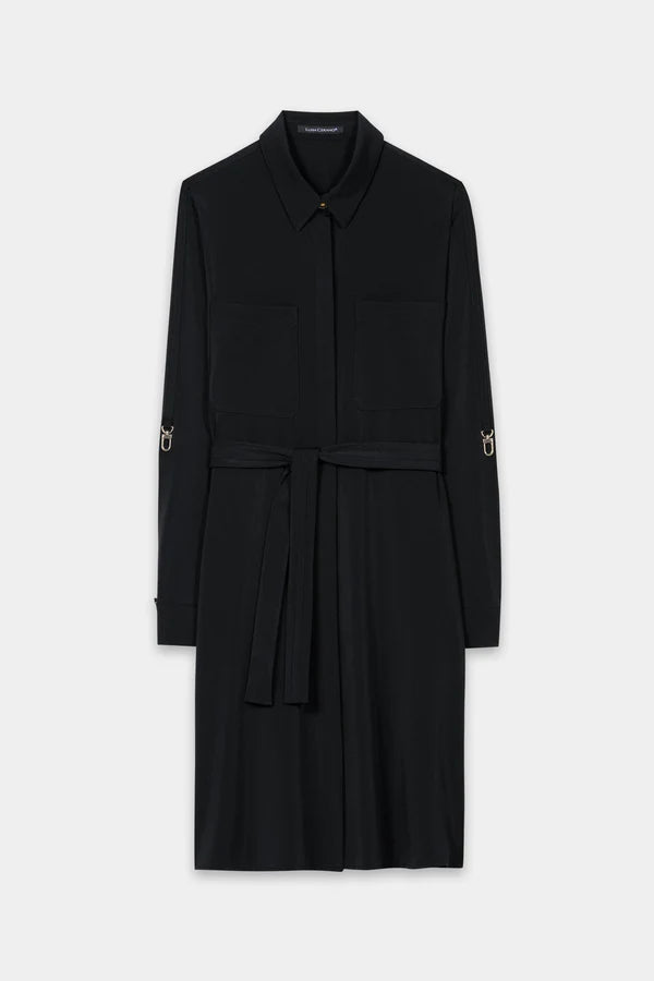 Luisa Cerano Black Soft Shell Shirt Dress 738630