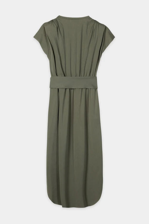 Luisa Cerano Khaki V-Neckline Cap Sleeve Soft Shell Dress