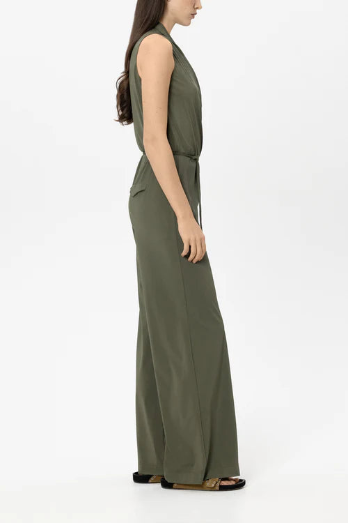 Luisa Cerano Khaki Sleeveless Softshell Jumpsuit 