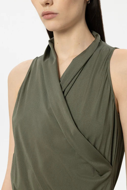 Luisa Cerano Khaki Sleeveless Softshell Jumpsuit 