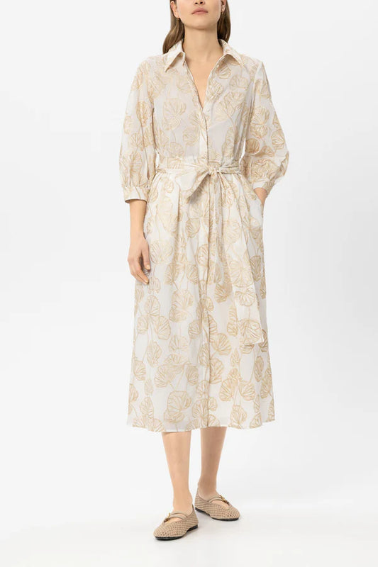 Luisa Cerano Gold Embroidery Midi 3/4 Sleeve Shirt dress 738648