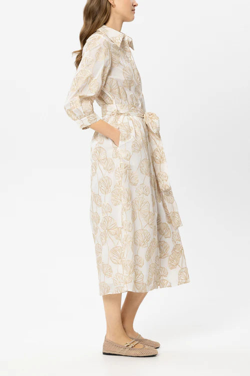 Luisa Cerano Gold Embroidery Midi 3/4 Sleeve Shirt dress 738648