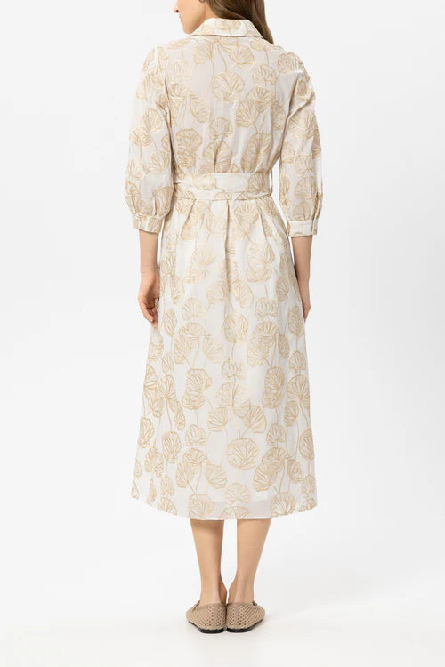 Luisa Cerano Gold Embroidery Midi 3/4 Sleeve Shirt dress 738648