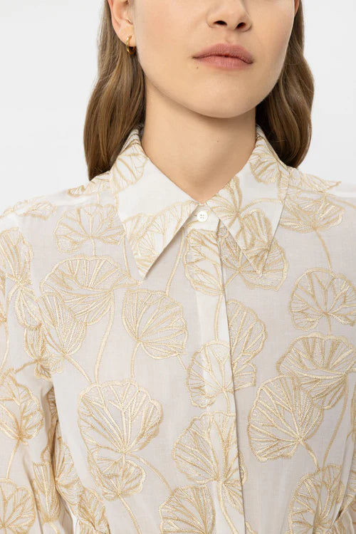 Luisa Cerano Gold Embroidery Midi 3/4 Sleeve Shirt dress 738648