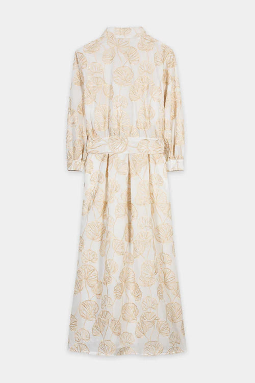 Luisa Cerano Gold Embroidery Midi 3/4 Sleeve Shirt dress 738648