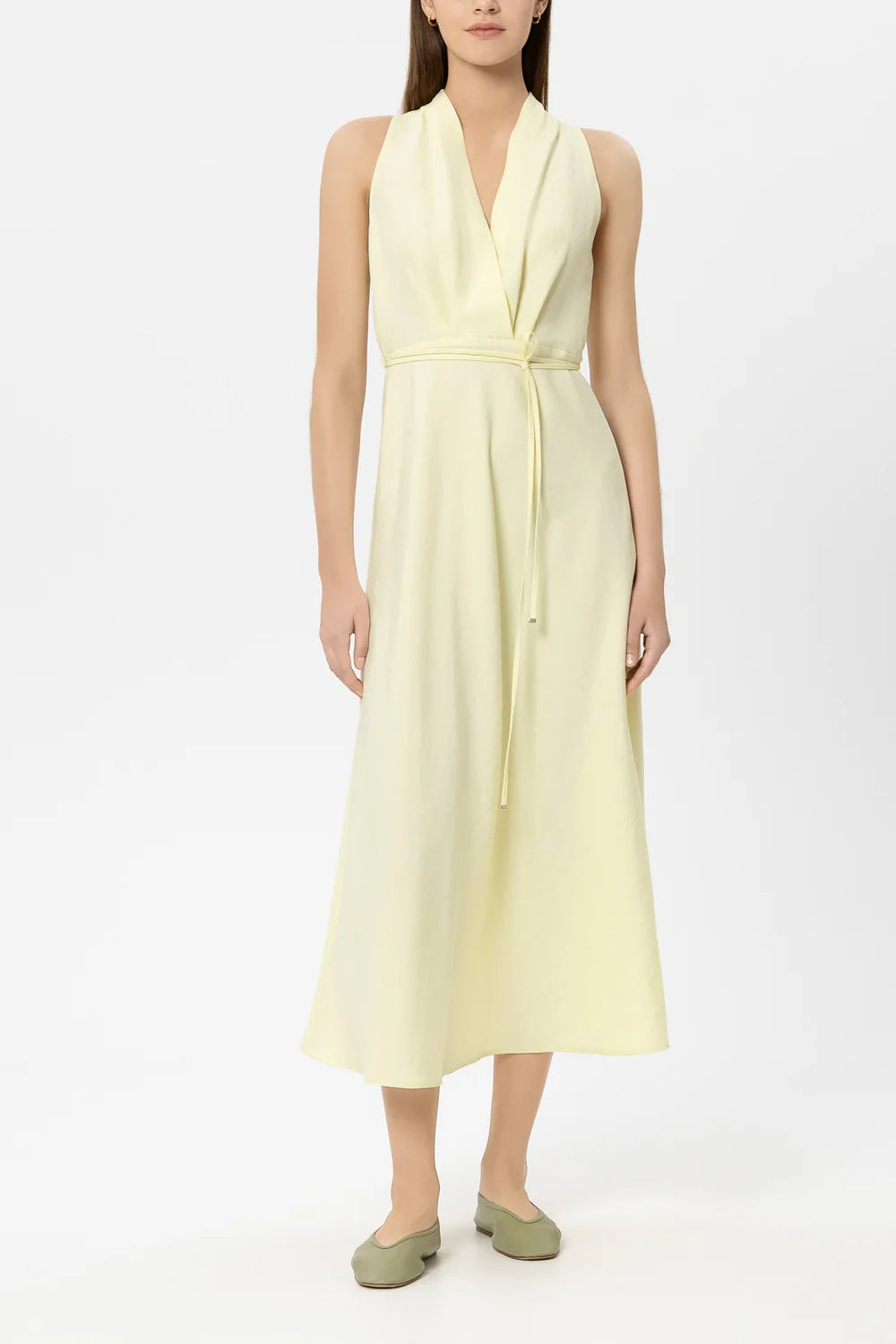 Luisa Cerano Citrus Linen Blend Sleeveless Midi Dress 