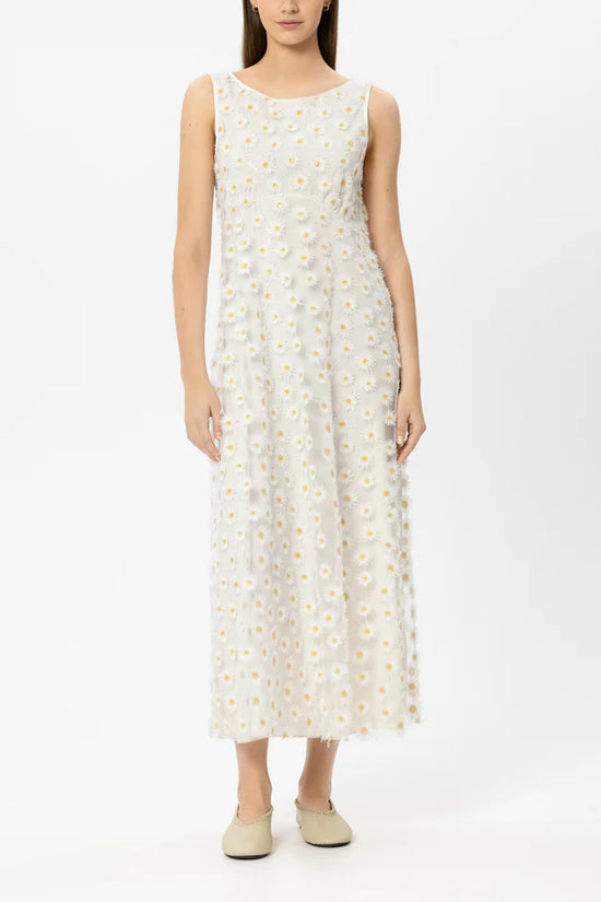 Luisa Cerano Ivory Sleeveless Maxi Dress with Daisy Flowers 738652