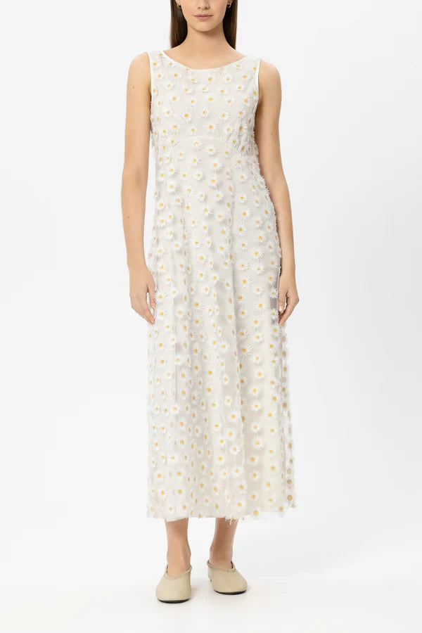 Luisa Cerano Ivory Sleeveless Maxi Dress with Daisy Flowers 738652