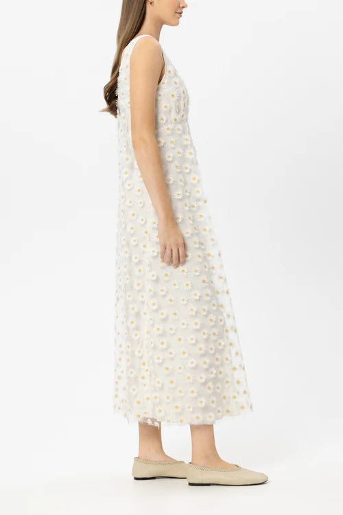 Luisa Cerano Ivory Sleeveless Maxi Dress with Daisy Flowers 738652