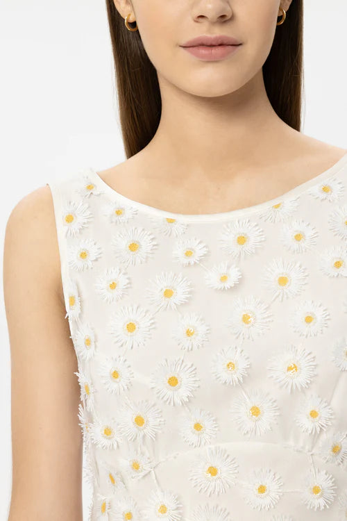 Luisa Cerano Ivory Sleeveless Maxi Dress with Daisy Flowers 738652