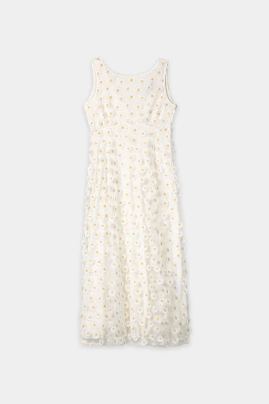 Luisa Cerano Ivory Sleeveless Maxi Dress with Daisy Flowers 738652