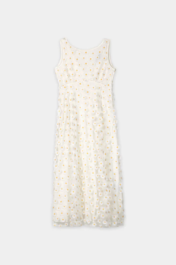 Luisa Cerano Ivory Sleeveless Maxi Dress with Daisy Flowers 738652