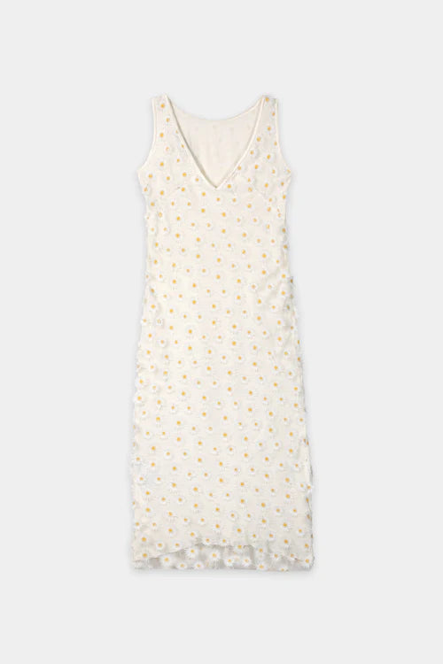 Luisa Cerano Ivory Sleeveless Maxi Dress with Daisy Flowers 738652
