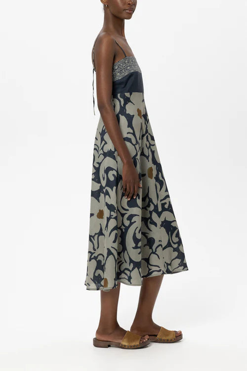 Luisa Cerano Strappy Ramie Dress with Flower Print 738653