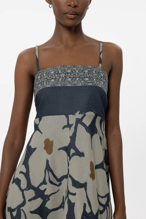 Luisa Cerano Strappy Ramie Dress with Flower Print 738653