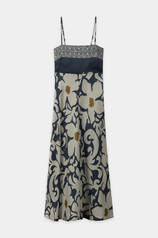 Luisa Cerano Strappy Ramie Dress with Flower Print 738653