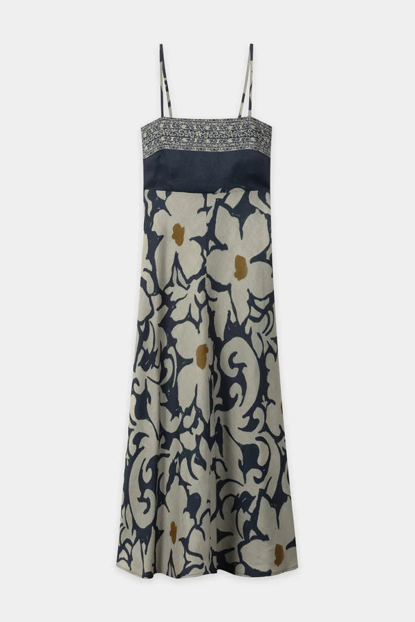 Luisa Cerano Strappy Ramie Dress with Flower Print 738653